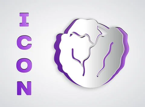 Paper cut Fresh cabbage vegetable icon isolated on grey background. Paper art Ilustración de archivo
