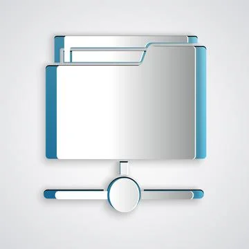 Paper cut FTP folder icon isolated on grey background. Software update, transfer Stock Illustration