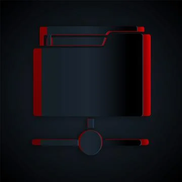 Paper cut FTP folder icon isolated on black background. Software update Stock Illustration