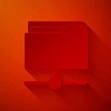 Paper cut FTP folder icon isolated on red background. Software update, transfer イラスト素材
