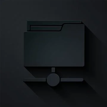 Paper cut FTP folder icon isolated on black background. Software update, tr.. Stock Illustration