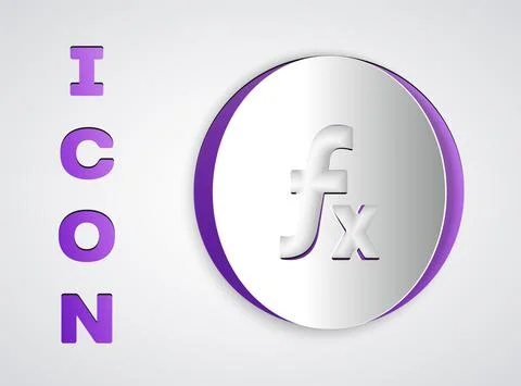 Paper cut Function mathematical symbol icon isolated on grey background. Paper Stock Illustration