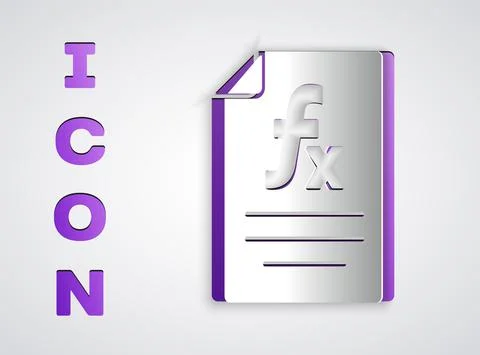 Paper cut Function mathematical symbol icon isolated on grey background. Paper Stock Illustration