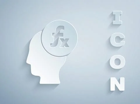 Paper cut Function mathematical symbol icon isolated on grey background. Paper Stock Illustration