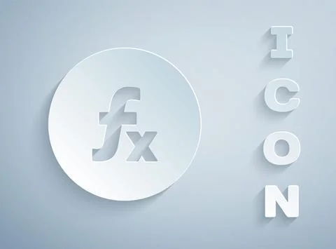 Paper cut Function mathematical symbol icon isolated on grey background. Paper Stock Illustration