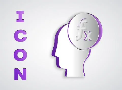 Paper cut Function mathematical symbol icon isolated on grey background. Pa.. Stock Illustration