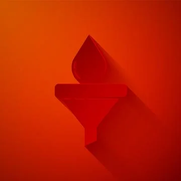Paper cut Funnel or filter and motor oil drop icon isolated on red background Ilustração Stock