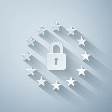 Paper cut GDPR - General data protection regulation icon isolated on grey Stock Illustration