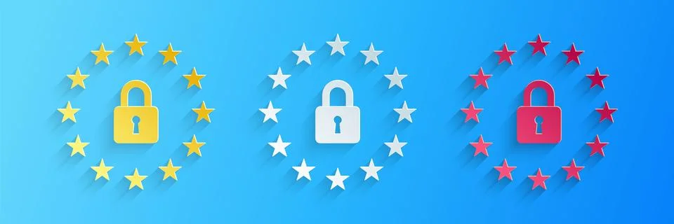 Paper cut GDPR - General data protection regulation icon isolated on blue イラスト素材
