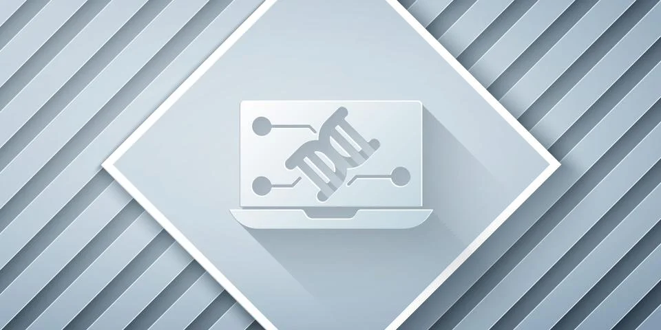 Paper cut Genetic engineering modification on laptop icon isolated on grey Stock Illustration