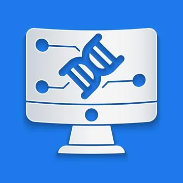 Paper cut Genetic engineering modification on monitor icon isolated on blue イラスト素材