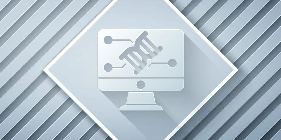 Paper cut Genetic engineering modification on monitor icon isolated on grey イラスト素材