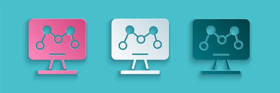 Paper cut Genetic engineering modification on laptop icon isolated on blue イラスト素材