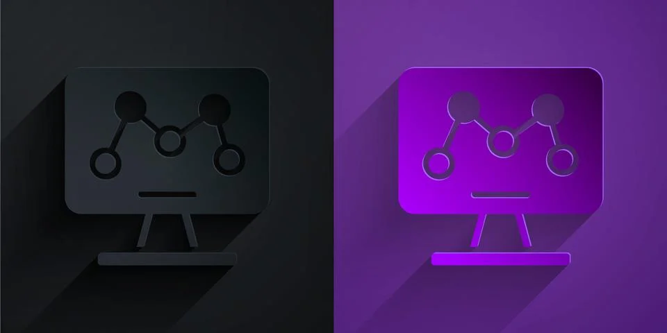 Paper cut Genetic engineering modification on laptop icon isolated on black on Illustrazione stock