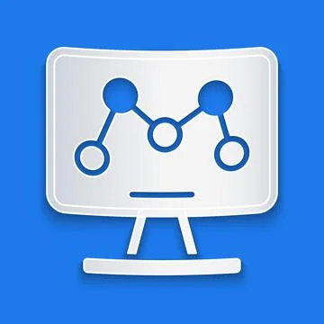 Paper cut Genetic engineering modification on laptop icon isolated on blue ba 스톡 일러스트