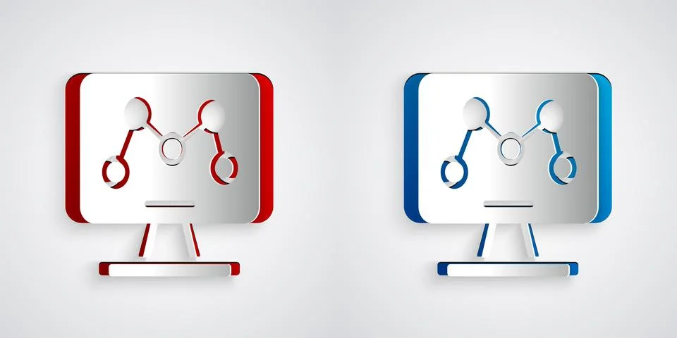 Paper cut Genetic engineering modification on laptop icon isolated on grey .. イラスト素材