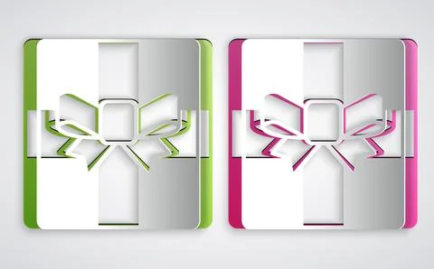 Paper cut Gift box icon isolated on grey background. Merry Christmas and Happ 库存插图