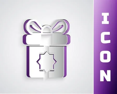 Paper cut Gift box icon isolated on grey background. Holy month, Ramadan Stock Illustration