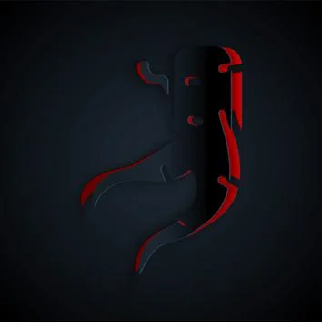 Paper cut Ginger root icon isolated on black background. Paper art style. Vector Иллюстрация