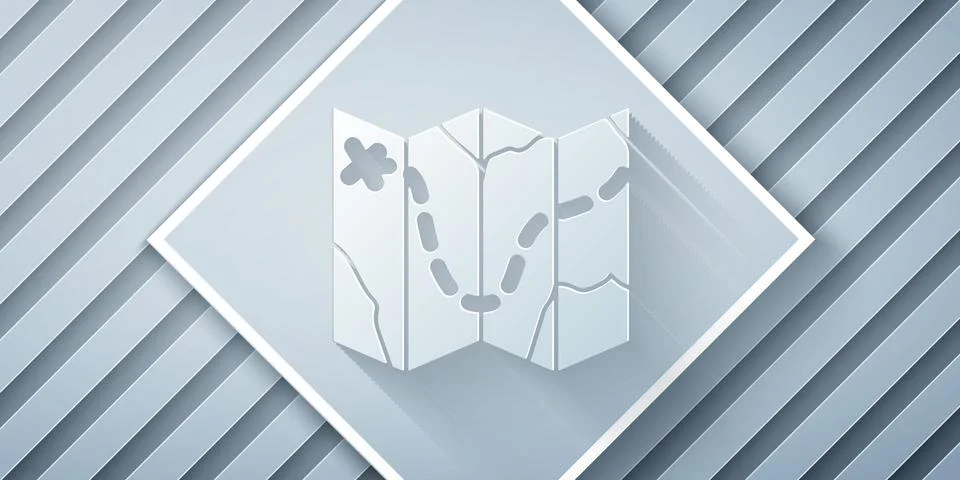 Paper cut Golf course layout icon isolated on grey background. Paper art style Stock Illustration