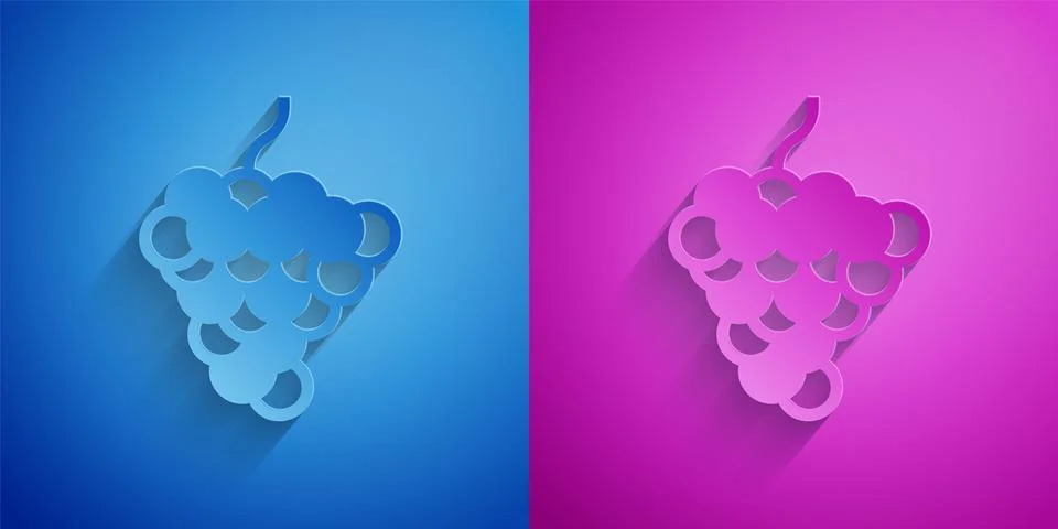Paper cut Grape fruit icon isolated on blue and purple background. Paper ar.. Stock Illustration