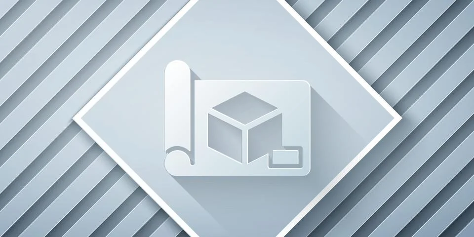 Paper cut Graphing paper for engineering icon isolated on grey background. Pa Stock Illustration