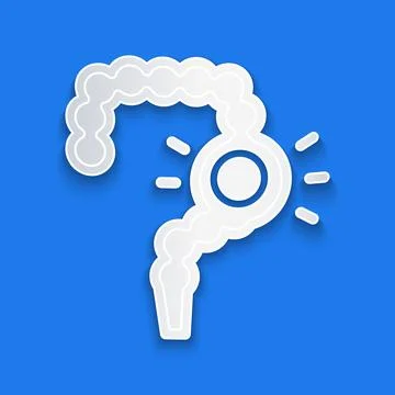Paper cut Gut constipation icon isolated on blue background. Bowel problems Illustrazione stock