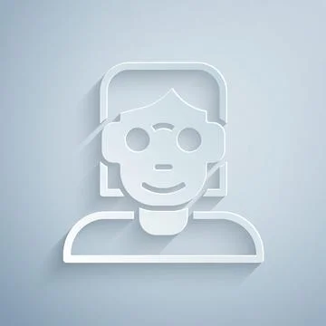 Paper cut Hacker or coder icon isolated on grey background. Programmer developer Stock Illustration