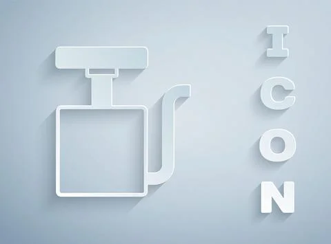 Paper cut Handle detonator for dynamite icon isolated on grey background. Paper Stock Illustration
