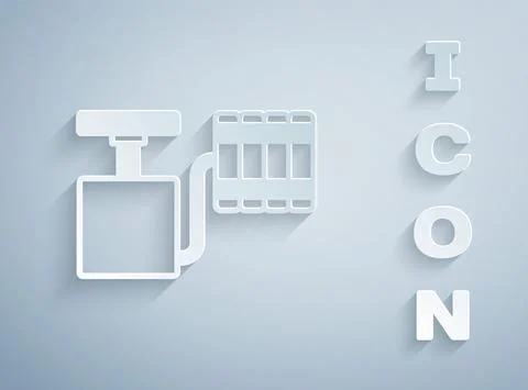 Paper cut Handle detonator for dynamite icon isolated on grey background. Paper Illustrazione stock