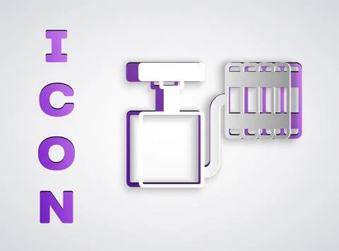 Paper cut Handle detonator for dynamite icon isolated on grey background. Paper Stock Illustration