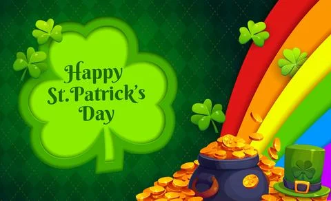Paper cut happy St Patrick day clover and rainbow Stock Illustration