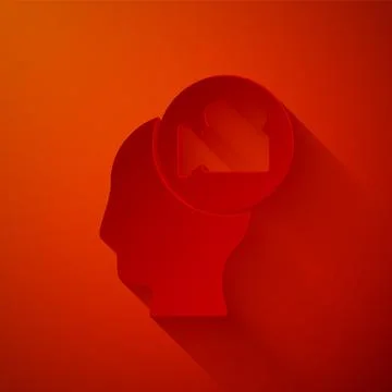 Paper cut Head with camera icon isolated on red background. Video camera. Mov Stock Illustration