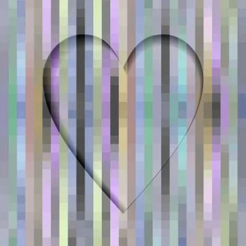 Paper cut heart shape with shadow on pixelated background Stock Illustration