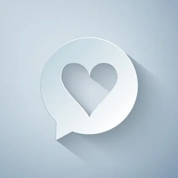 Paper cut Heart in speech bubble icon isolated on grey background. Heart shape Stock Illustration
