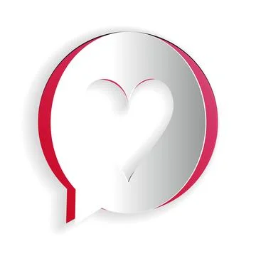 Paper cut Heart in speech bubble icon isolated on white background. Heart shape Stock Illustration