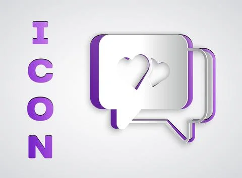 Paper cut Heart in speech bubble icon isolated on grey background. Happy Va.. Stock Illustration