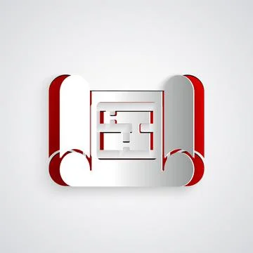 Paper cut House plan icon isolated on grey background. Paper art style. Vector 스톡 일러스트