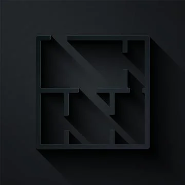 Paper cut House plan icon isolated on black background. Paper art style. Vector 스톡 일러스트