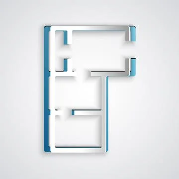 Paper cut House plan icon isolated on grey background. Paper art style. Vector 스톡 일러스트