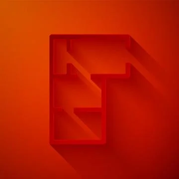 Paper cut House plan icon isolated on red background. Paper art style. Vector 스톡 일러스트