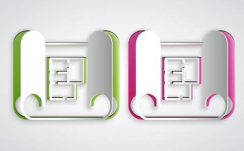 Paper cut House plan icon isolated on grey background. Paper art style. Vector 스톡 일러스트