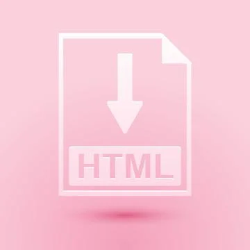 Paper cut HTML file document icon. Download HTML button icon isolated on pink Illustrazione stock