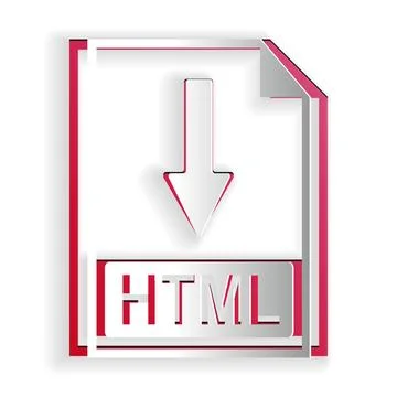 Paper cut HTML file document icon. Download HTML button icon isolated on white 스톡 일러스트