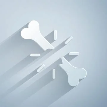 Paper cut Human broken bone icon isolated on grey background. Paper art style Stock Illustration