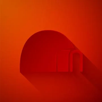 Paper cut Igloo ice house icon isolated on red background. Snow home, Eskimo Stock Illustration