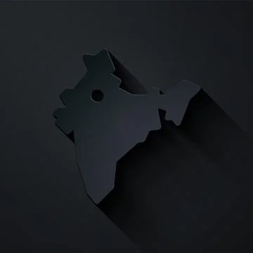Paper cut India map icon isolated on black background. Paper art style. Vector Ilustración de archivo