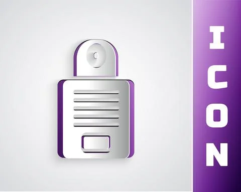 Paper cut Intercom icon isolated on grey background. Paper art style. Vector Stock Illustration