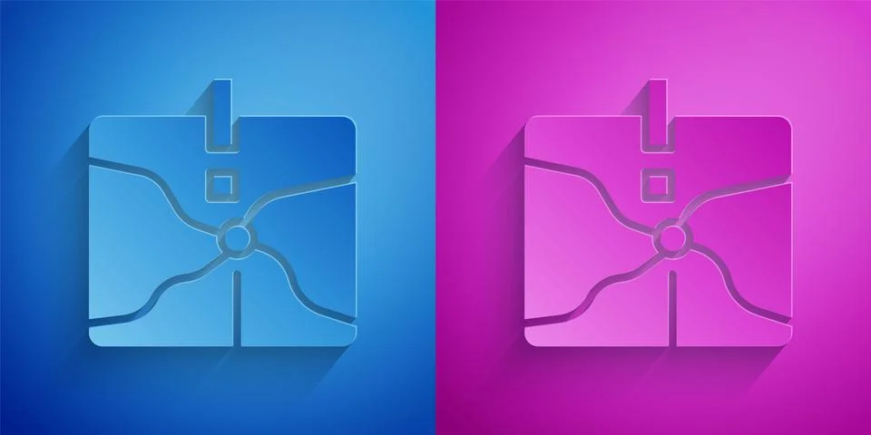 Paper cut Intersection point icon isolated on blue and purple background. Paper イラスト素材