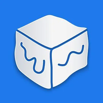 Paper cut Isometric cube icon isolated on blue background. Geometric cubes solid Stock Illustration